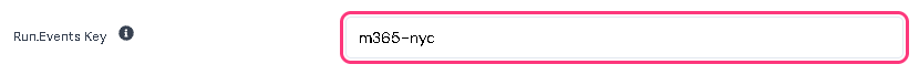 The Run.Events Key field on the Call to Action step, outlined, with m365-nyc in it